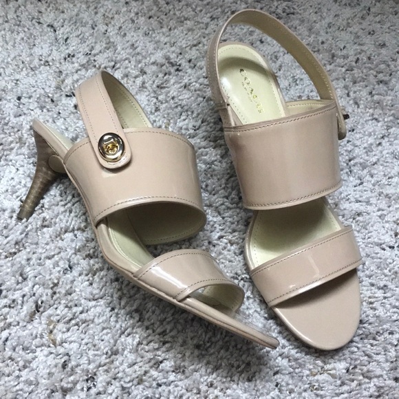 Coach Shoes - Coach Marla Patent Leather Chalk Turnlock Sandals